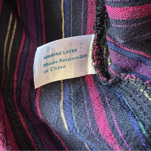 Marine Layer Jamie Banded Collar Lurex Multicolor Striped Blouse - Picture 5 of 8